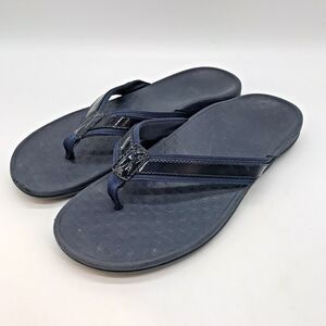 Vionic Tide II Patent Leather Sandal Women's 9 Navy Blue Orthotic Comfort Thongs